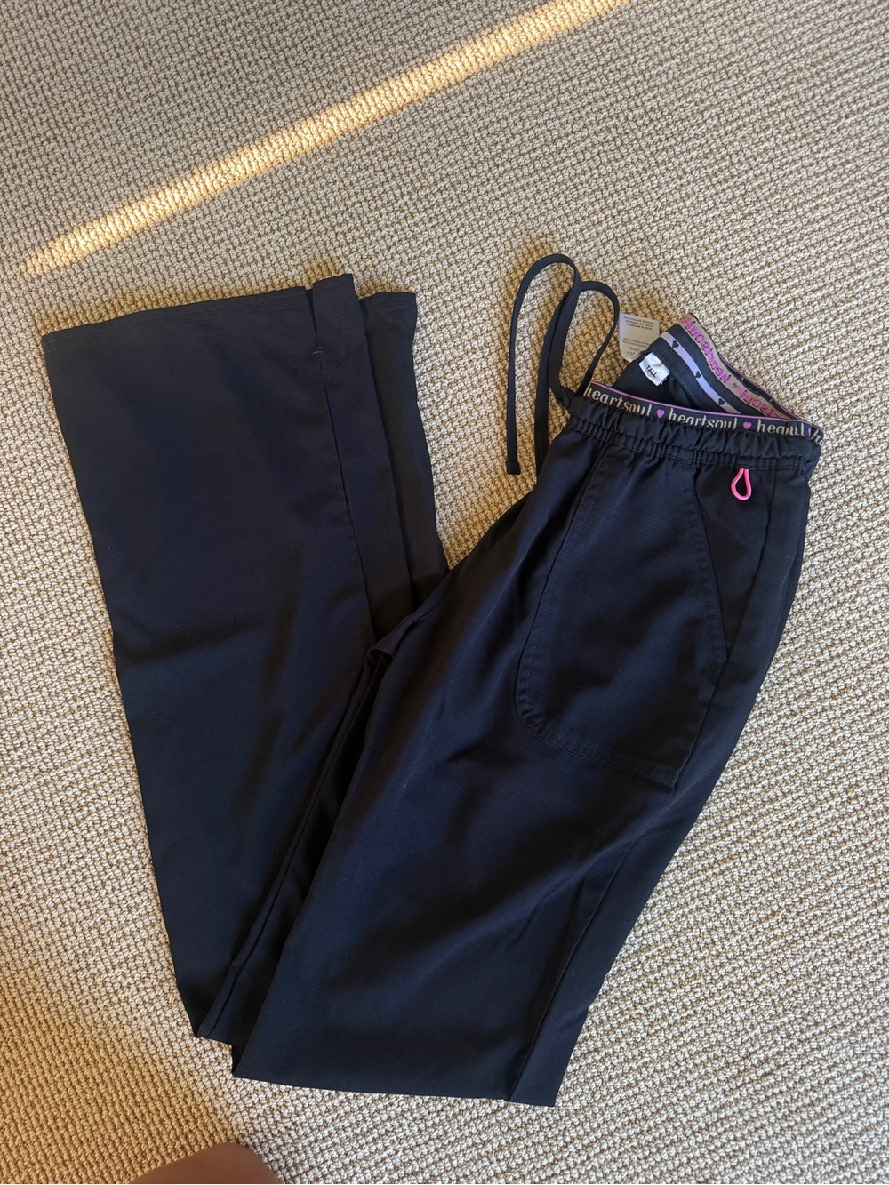 HeartSoul Black Straight-Leg Scrub Pants with Pink Accent